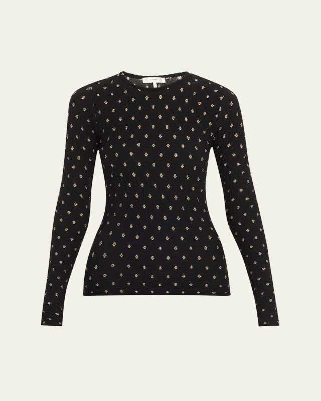 Dotted Long-Sleeve Mesh Top